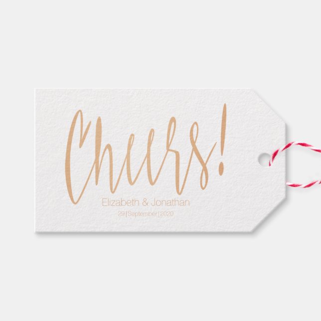Cheers Gold Rose Calligraphy Wedding Favor Tag (Front (Horizontal))
