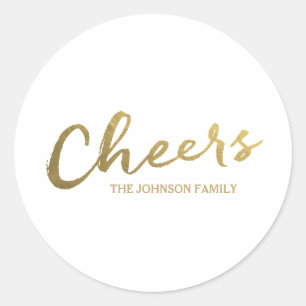 Cheers   Gold Script Holiday Classic Round Sticker