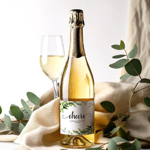 Cheers Greenery Wedding Sparkling Wine Label