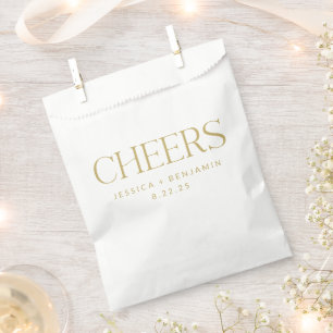 Cheers Groovy Gold Typography Custom Wedding Favour Bags