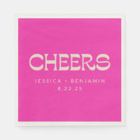 Cheers Groovy Hot Pink Typography Names Wedding