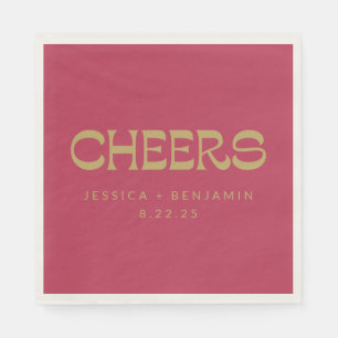 Cheers Groovy Magenta Gold Typography Name Wedding Napkin