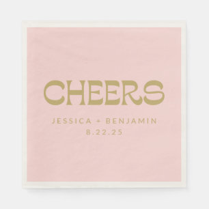 Cheers Groovy Pink Gold Typography Names Wedding  Napkin