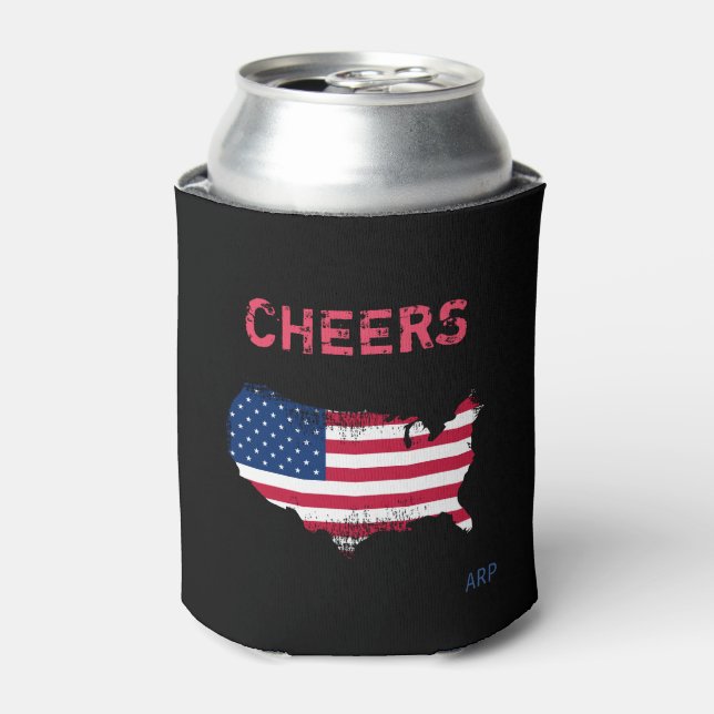 *~* CHEERS Grunge United States Flag on Black Can Cooler (Can Front)