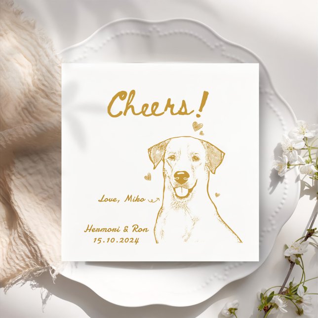 Cheers Hand Drawn Funny Dog Simple Wedding Napkin (Creator Uploaded)
