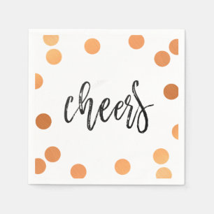 CHEERS HAND LETTERED SCRIPT black copper confetti Napkin