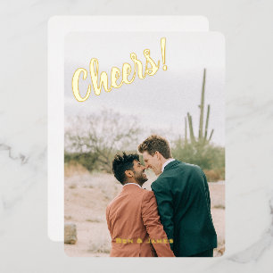 Cheers Happy Holidays 2 Photo Vertical Custom Foil Holiday Card