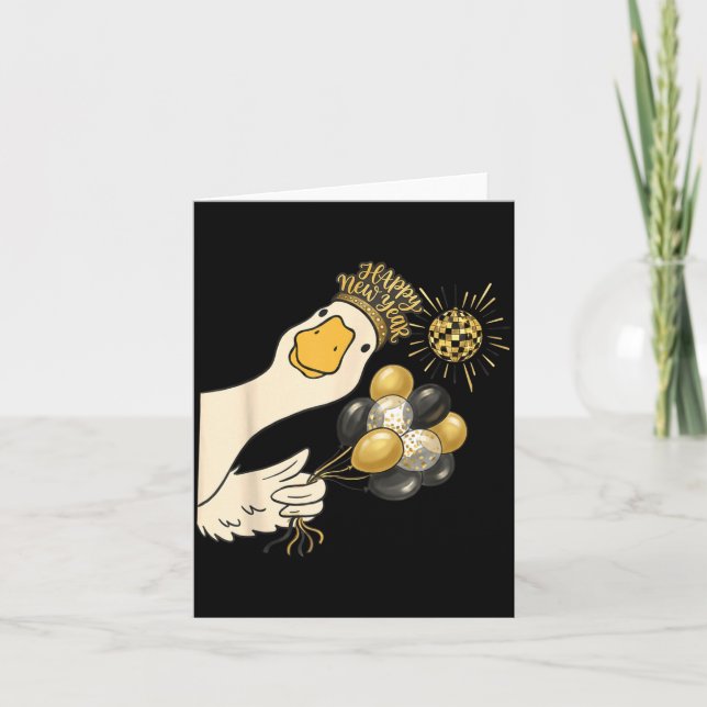 Cheers Happy New Year 2026 Goose With Balloon Disc Card (Front)