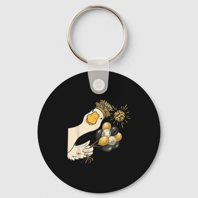 Cheers Happy New Year 2026 Goose With Balloon Disc Key Ring (Front)