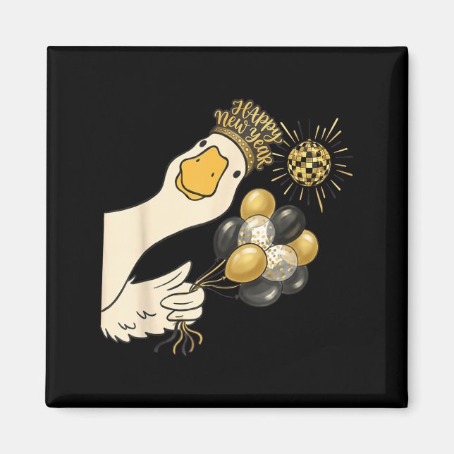 Cheers Happy New Year 2026 Goose With Balloon Disc Magnet (Front)