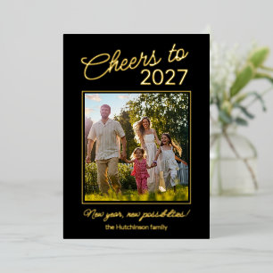Cheers Happy New Year Family Photo Foil Holiday Card