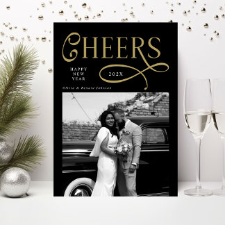 Cheers Happy New Year Modern Chic 2 Photo Holiday Card