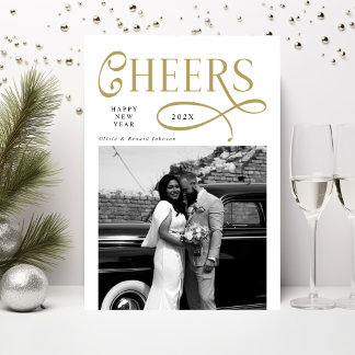 Cheers Happy New Year Modern Chic 2 Photo Holiday Card
