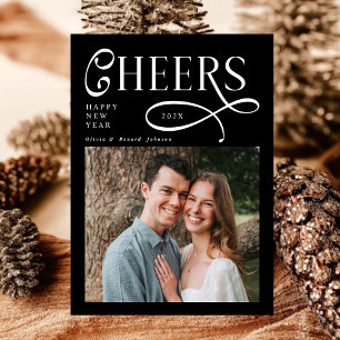 Cheers Happy New Year Modern Chic 2 Photo Holiday Card