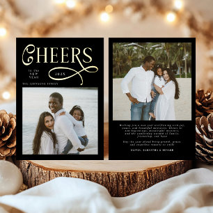 Cheers  Happy New Year Modern Chic Family 2 Photo Foil Holiday Card