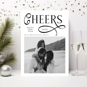Cheers  Happy New Year Modern Chic Family 2 Photo Holiday Card
