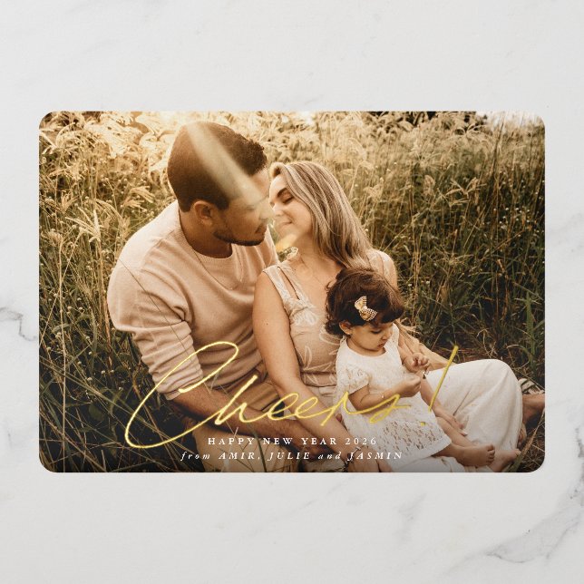 Cheers! Happy New Year Photo  Foil Holiday Card (Front)
