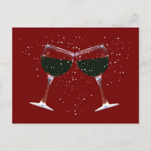 Cheers Holiday Post Card with Red Wine