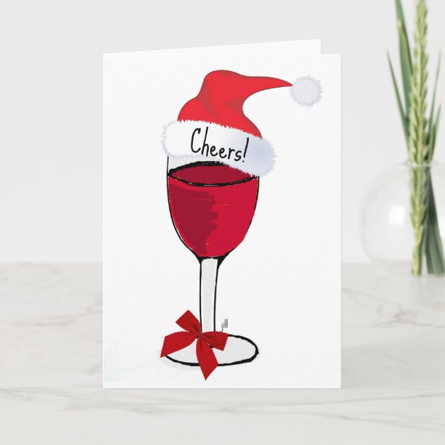 Cheers! HOLIDAY RED WINE PRINT by jill Card (Front)