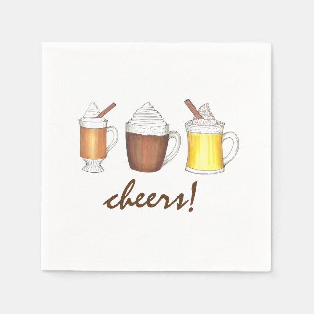 Cheers! Hot Winter Drinks Festive Holiday Party Napkin (Front)