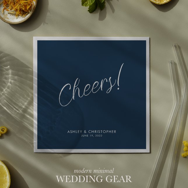 Cheers! Indigo Blue Minimal Any Occasion Cocktail Napkin (Creator Uploaded)