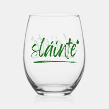 Cheers Irish Sláinte Wine Glass - Green 