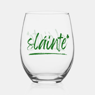 Cheers Irish Sláinte Wine Glass - Green 
