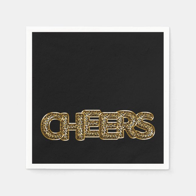 CHEERS Leopard Print Balloon Celebration Chic Fun Napkin (Front)