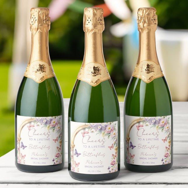 Cheers Lifetime of Butterflies bridal shower Sparkling Wine Label (Cheers to a Lifetime of Butterflies bridal shower Sparkling Wine Label personalized labels favors)