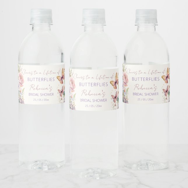 Cheers Lifetime of Butterflies bridal shower Water Bottle Label (Bottles)
