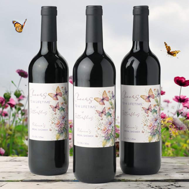 Cheers Lifetime of Butterflies bridal shower Wine Label (Cheers to a Lifetime of Butterflies bridal shower Wine Label personalized wine bottle labels summer)