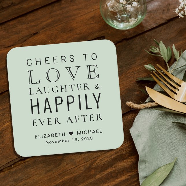 Cheers Love Laughter Happily Ever After Wedding Square Paper Coaster (Creator Uploaded)
