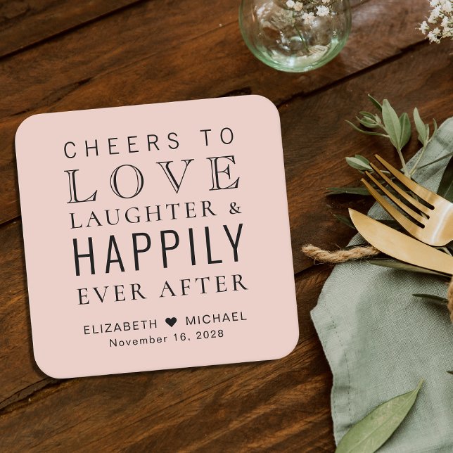 Cheers Love Laughter Happily Ever After Wedding Square Paper Coaster (Creator Uploaded)