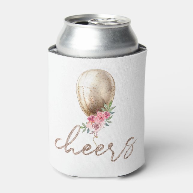 Cheers Luxury Beige Balloon Glitter Party Can Cooler (Can Front)