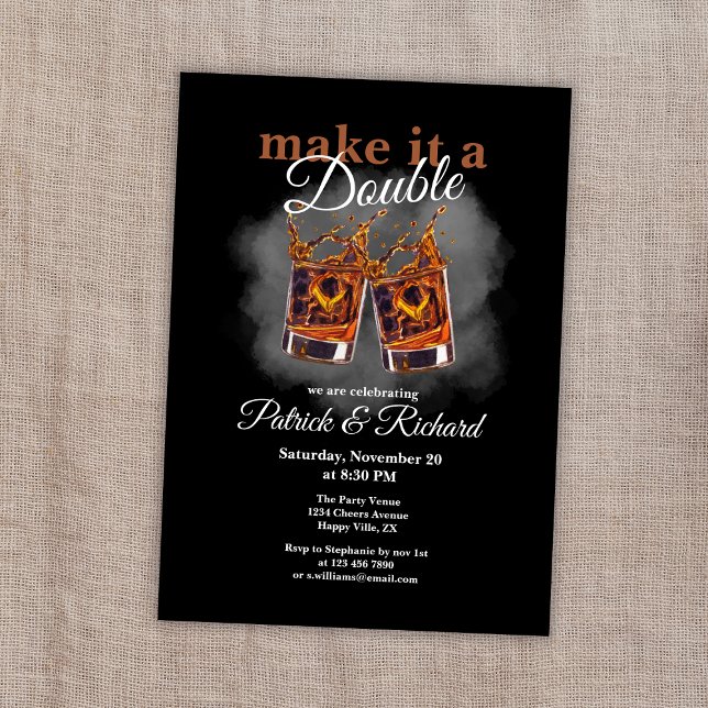 Cheers Make it a Double Celebration Whiskey Glass Invitation (Creator Uploaded)