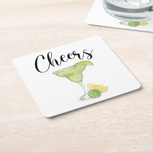 Cheers Margarita Square Paper Coaster (Angled)
