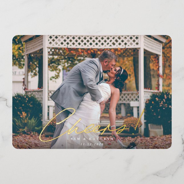 Cheers! Married New Year Photo Foil Holiday Card (Front)