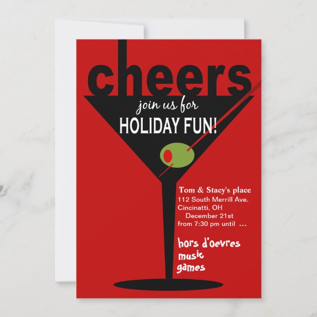 Cheers Martini Holiday Christmas Party Invitation (Front)