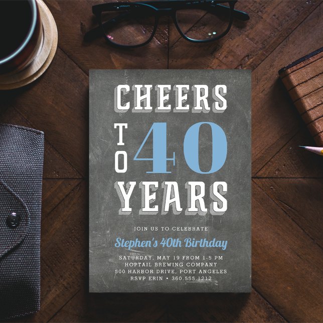 Cheers Milestone Birthday Party Invitation | Blue (Creator Uploaded)