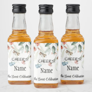 Cheers, Mini Elegant Watercolor Still Life Floral Liquor Bottle Label