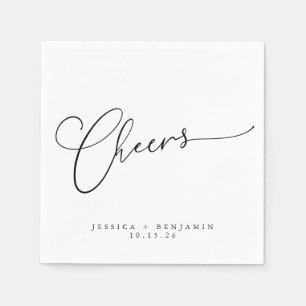 Cheers Minimal Black White Script Custom Wedding Napkin