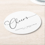 Cheers Minimal Black White Script Custom Wedding Round Paper Coaster<br><div class="desc">Cheers Minimalist Black White Script Custom Wedding Round Paper Coaster</div>