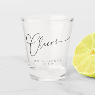 Cheers Minimal Black White Script Custom Wedding Shot Glass