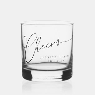 Cheers Minimal Black White Script Custom Wedding Whiskey Glass
