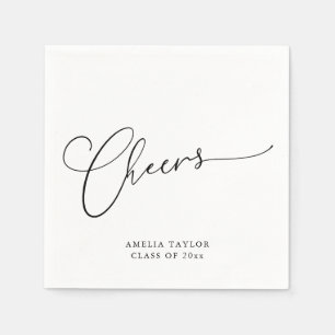 Cheers Minimal Black White Script Graduation Party Napkin