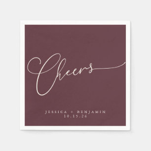 Cheers Minimal Burgundy Script Custom Wedding Napkin