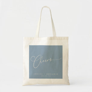 Cheers Minimal Dusty Blue Script Custom Wedding Tote Bag
