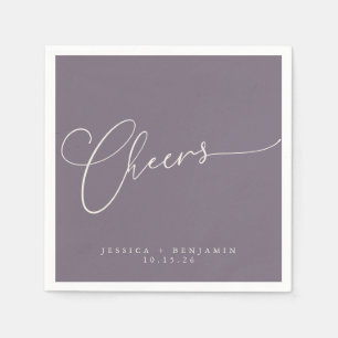 Cheers Minimal Dusty Purple Script Custom Wedding Napkin