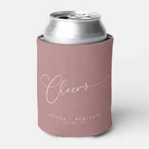 Cheers Minimal Dusty Rose Script Custom Wedding Can Cooler