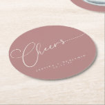 Cheers Minimal Dusty Rose Script Custom Wedding Round Paper Coaster<br><div class="desc">Cheers Minimalist Dusty Rose Script Custom Wedding Round Paper Coaster</div>